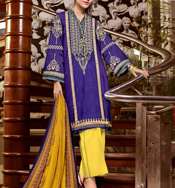 Latest Embroidered Lawn Dress With Chiffon Duppata (UnStitched) (DRL-1336)