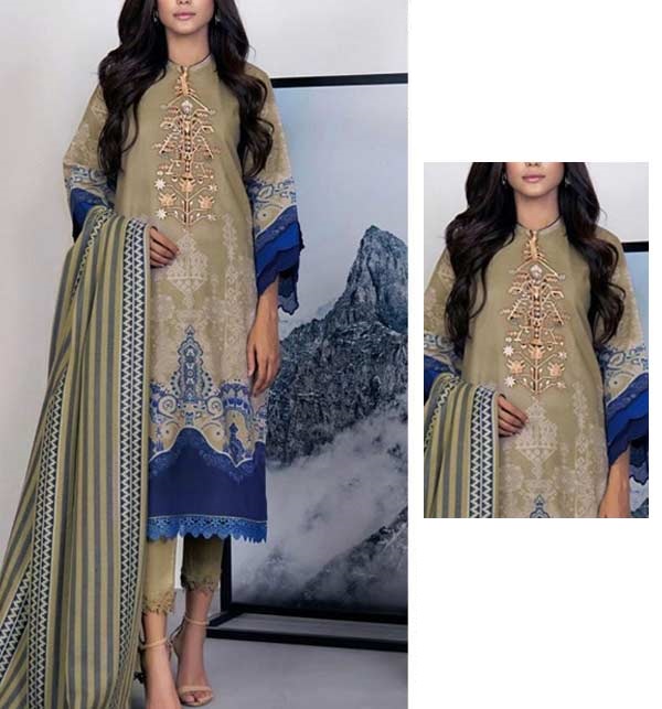 Latest Embroidered Lawn Dress With Embroidered Chiffon Dupatta (Unstitched) (DRL1055) Online
