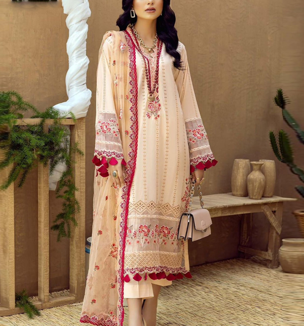 Latest Embroidered Chickenkari Lawn Dress With Embroidered Dupatta (UnStitched) (DRL-1368)