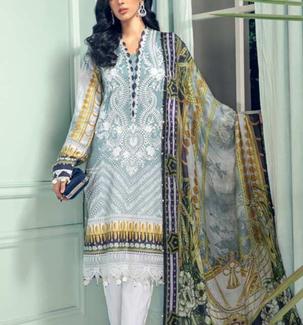Latest Embroidered Lawn Dress with Lawn Dupatta (Unstitched) (DRL-1092)