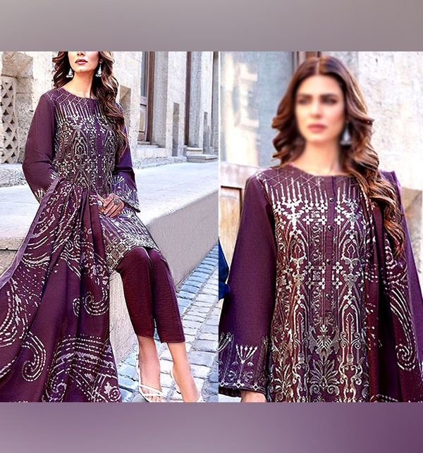 Latest Embroidered Lawn Dress With Organza EMB Dupatta (Unstitched) (DRL-1504)	