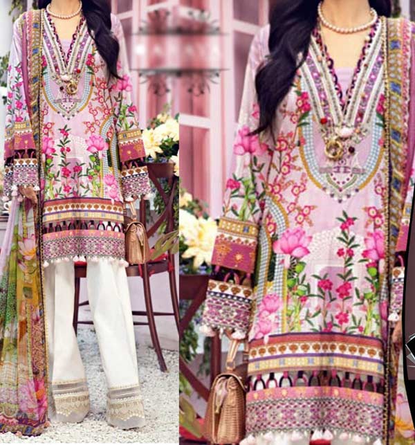 Latest Embroidered Lawn Dress With Printed Chiffon Dupatta (Unstitched) (DRL-1173)