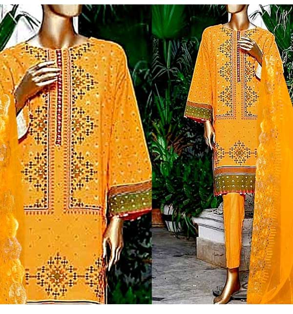 Digital Print 3 Pieces Lawn Dress 2022 with Embroidered Bamber Chiffon Dupatta (Unstitched) (DRL-989)