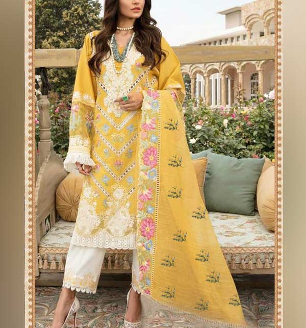 Luxury Linen Collection Full Heavy Embroidered Dress With Bamber Chiffon Emb Dupatta Emb Trouser (UnStitched) (LN-309)