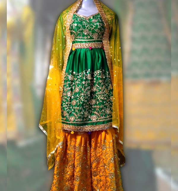 Stitched Silk Heavy Embroidered Mehndi Dress Silk Emb Trouser With Net Embroidery Duppata (CHI-685)