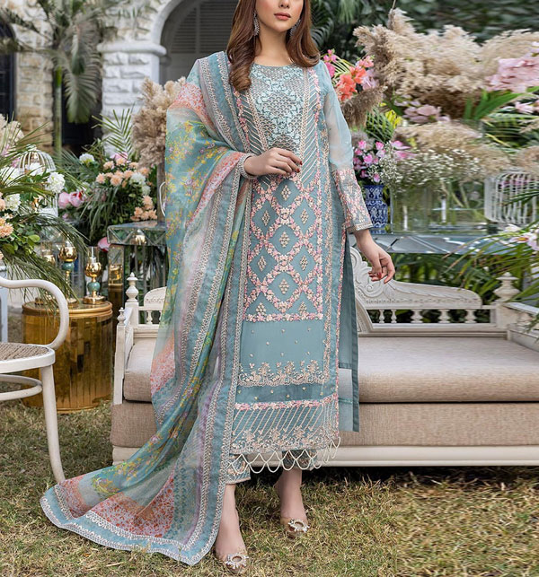 Latest Full Heavy Embroidered Sequence  Dress With Multi Colour Cotton Net Dupatta (Unstitched) (CHI-888)