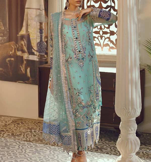 Chiffon Suits Unstitched 3 Piece with Organza Duppata (Unstitched) (CHI-581) - Luxury Collection 2022