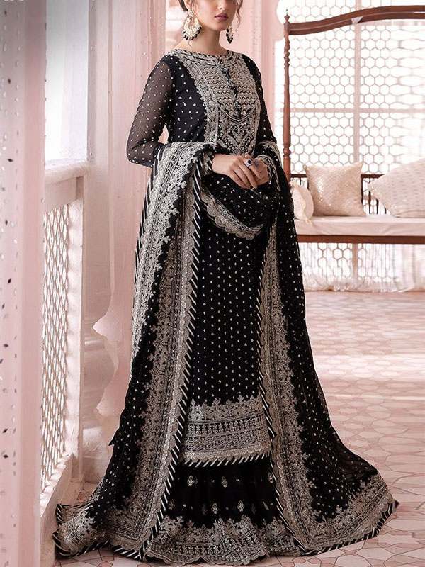 Latest Heavy Embroidered Cotton Dress With Chiffon Heavy Embroidered Dupatta 3 Pec Suite(Unstitched) (DRL-2260)