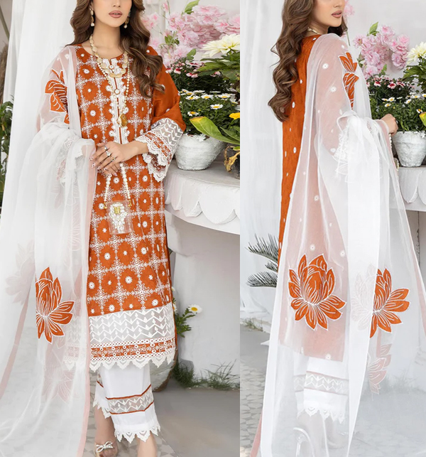 Latest Heavy Embroidered Lawn Dress With Embroidered Duppata ...