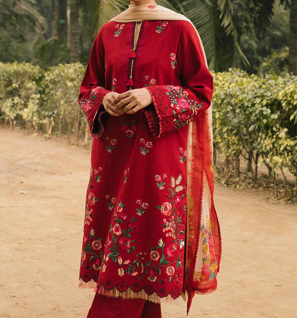 Latest Heavy Embroidered Lawn Dress With Embroidered Trouser (Unstitched) (DRL-1279)