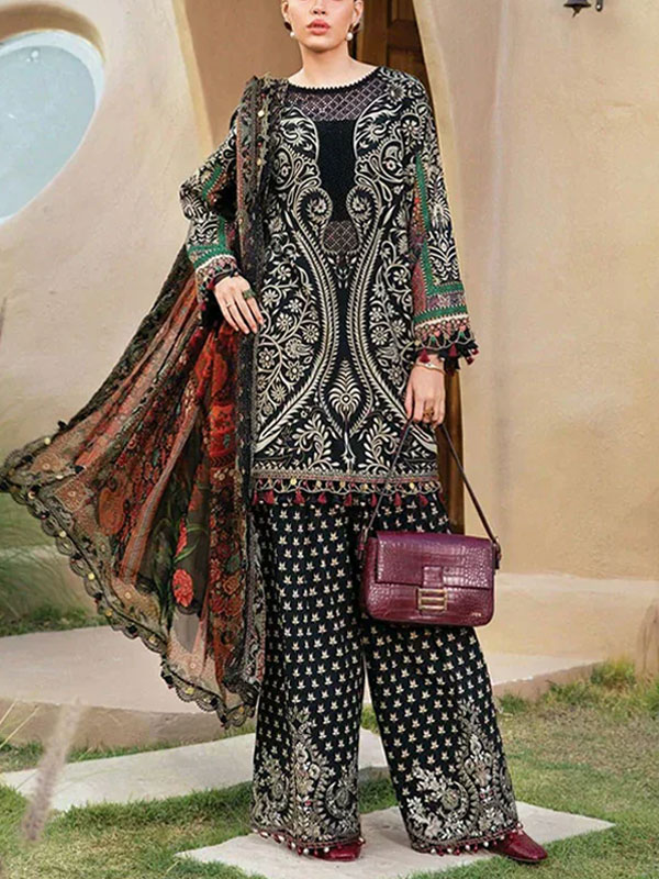 Latest Heavy Embroidered Lawn Dress With Printed Chiffon Dupatta (Unstitched) (DRL-2133)