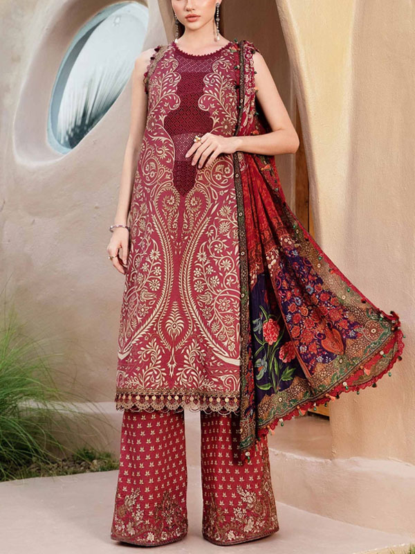 Latest Heavy Embroidered Lawn Dress With Printed Chiffon Dupatta (Unstitched) (DRL-2134)	