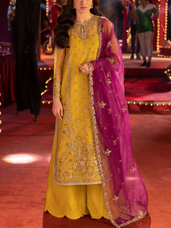 Latest Heavy Embroidered Organza Dress With Organza Embroidered Dupatta (Unstitched) (CHI-1000)