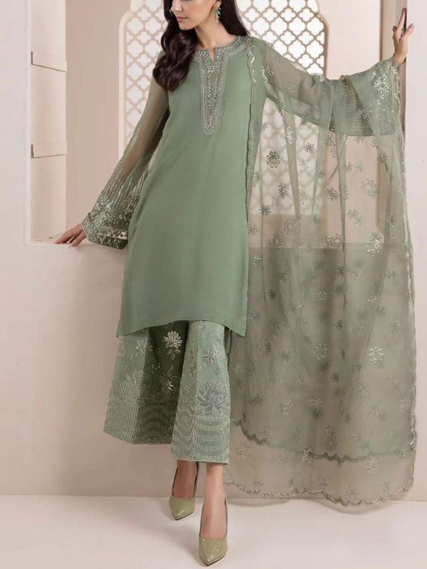 Latest Heavy Embroidered Organza Sequence Work Dress With Heavy Embroidered Organza Dupatta (Unstitched) (CHI-1002)