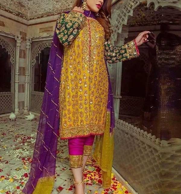 Latest Heavy Embroidery Chiffon Dress With Heavy Stone Handwork (Unstitched) (CHI-621)