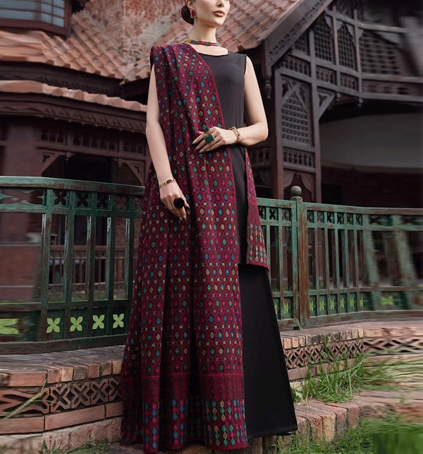 Latest Dhanak Embroidered Dress With Dhanak Embroidered Shawl (Unstitched) (KD-201)	
