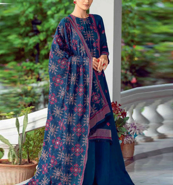 Latest Dhanak Embroidered Dress With Dhanak Embroidered Shawl (Unstitched) (KD-203)	