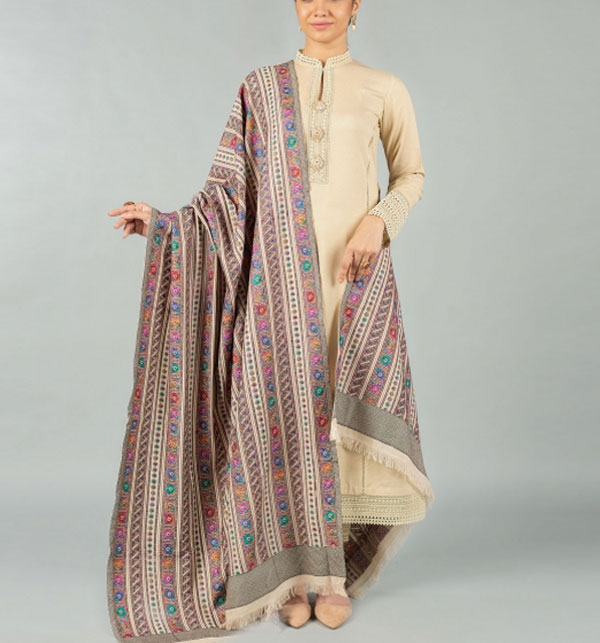 Latest Dhanak Embroidered Dress With Luxury Dhanak Embroidered Shawl (Unstitched) (KD-205)	