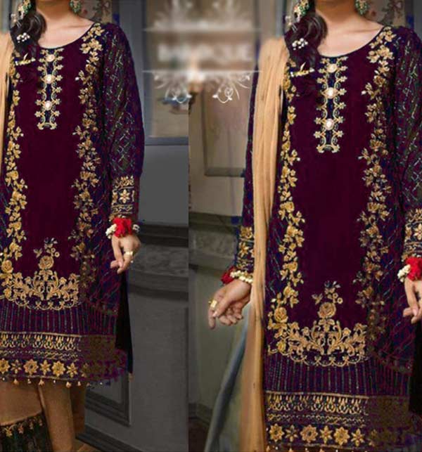 Latest Lawn Embroidered Dress With Chiffion Dupatta (Unstitched) (DRL-1139)