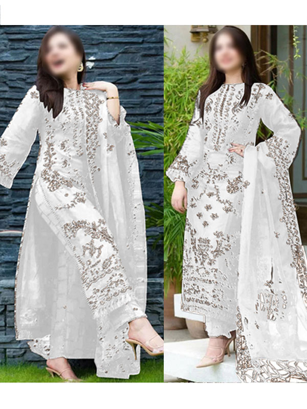 Elegant Cotton Heavy Embroidered Dress With Bamber Chiffon Embroidered Dupatta Plain Trouser (Unstitched) (DRL-2235)