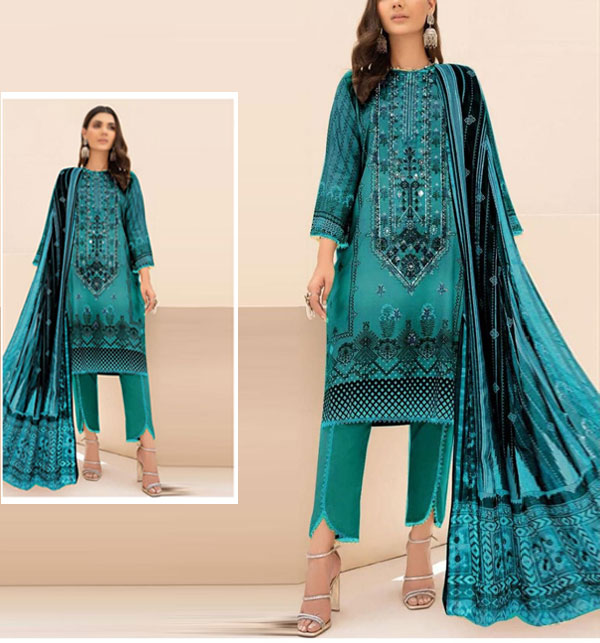 Latest Lawn Embroidery Dress With Printed Chiffon Dupatta (Unstitched) (DRL-1651)	