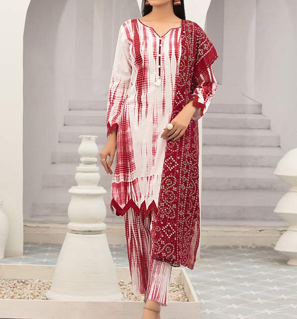 Latest Linen Tie Dye Dress Design 2021-22 With Linen Dupatta (LN-273)