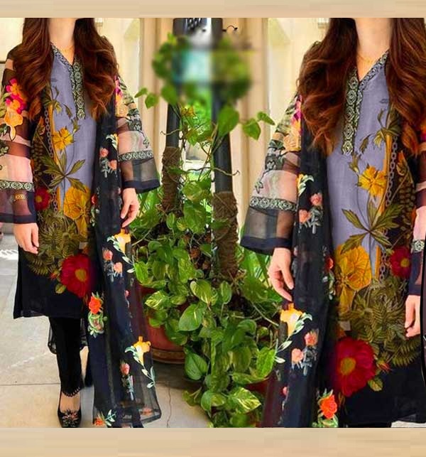 Latest mbroidered Lawn Dress with Chiffon Dupatta (UnStitched) (DRL-1191)