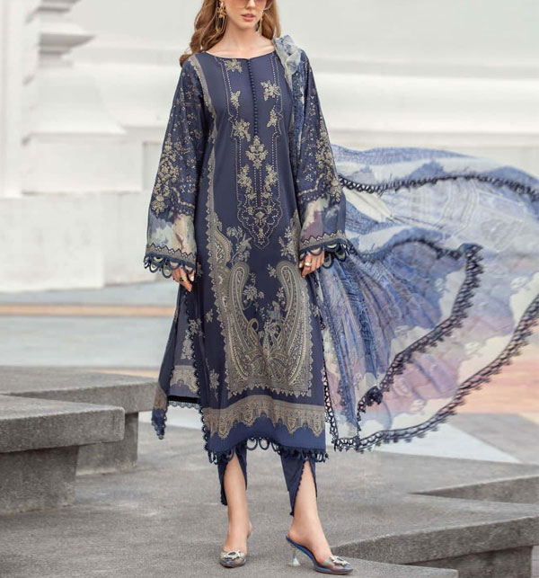 M Print Digital Lawn Embroidery Dress With Chiffon Printed Dupatta 3 Pec Suite (Unstitched) (DRL-1561)