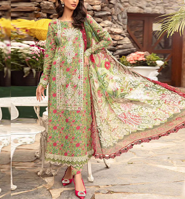 Digital Printed Lawn Embroidery Patches Dress With Digital Printed Chiffon Dupatta (Unstitched) (DRL-1635)