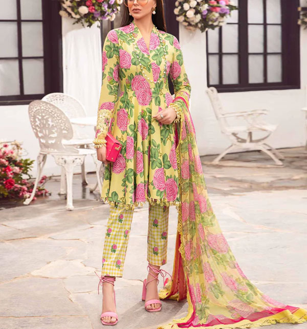 Latest Digital Printed Lawn Dress EMB Patches With Printed Chiffon Dupatta (Unstitched) (DRL-1638)	