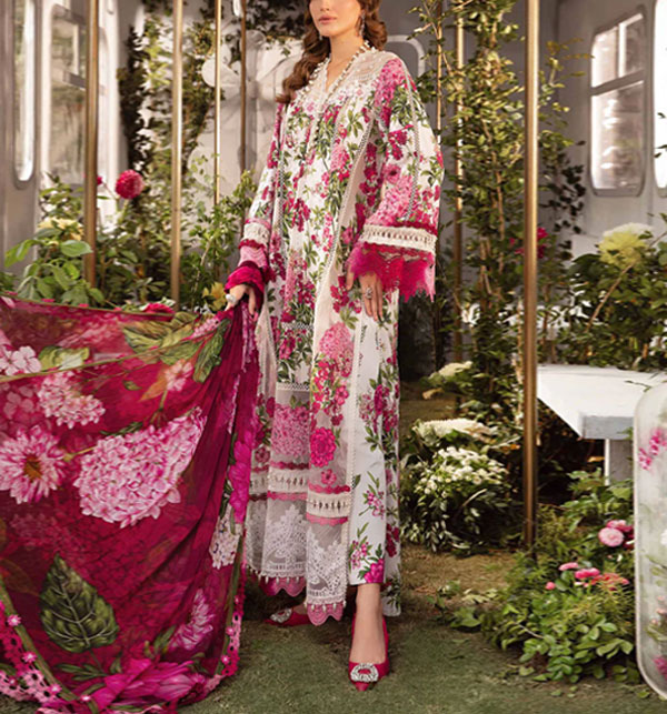 Latest Printed Lawn Heavy Embroidery Dress With Printed Chiffon Dupatta (Unstitched) (DRL-1664)