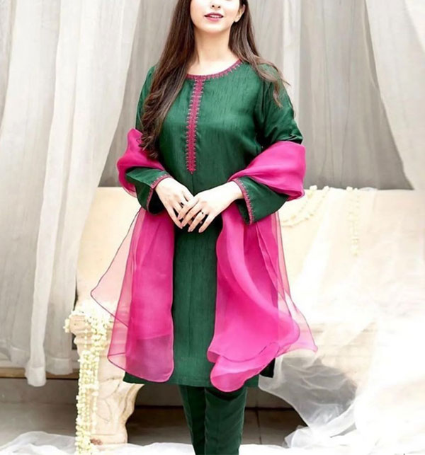 Latest Winter Collection Silk Dress With Organza Dupatta (Unstitched) (CHI-859)