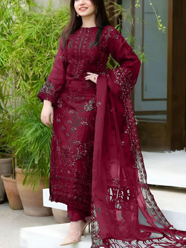 Lawn Cotton Heavy Embroidered Dress With Bamber Chiffon Embroidered Dupatta (UnStitched) (DRL-2045)