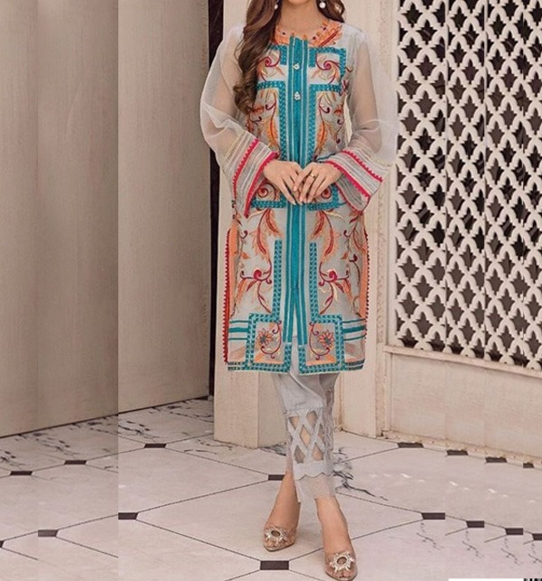 Lawn Embroidered 2 PCS Dress With Beautiful Embroidered Trouser (UnStitched) (DRL-1202)