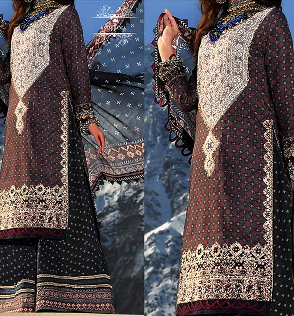 Lawn Embroidered Spengle Work Dress With Printed Chiffon Dupatta (Unstitched) (DRL-1143)
