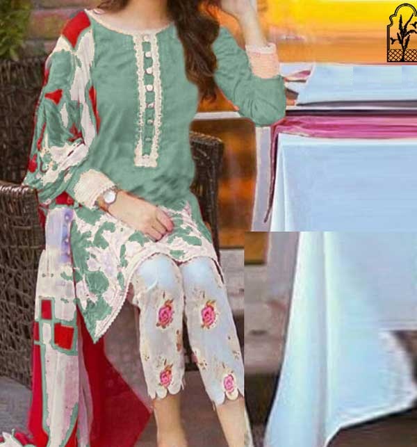 Summer Lawn 3 Piece Unstitched Embroidered Suit with Chiffon Dupatta (DRL-1212)