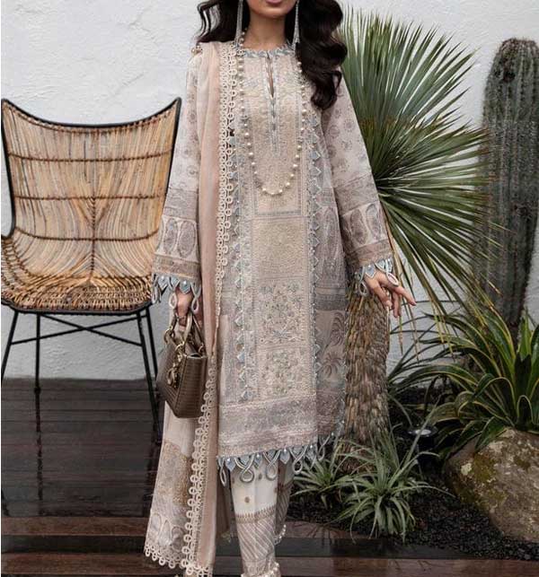 Lawn Front Full heavy Pearls Embroidery Dress With Chiffon Dupatta  (UnStitched) (DRL-1194)