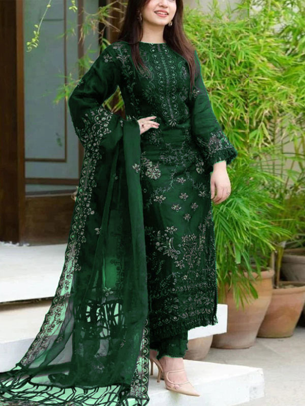 Cotton Heavy Embr 3 Pec Suite (UnStitched) (Doidered Dress With Bamber Chiffon Embroidered DupattaRL-2209)