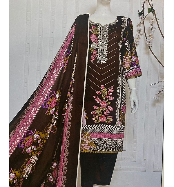 Lawn Sequence Heavy Embroidered Dress With Lawn Printed Dupatta (Unstitched) (DRL-1695)