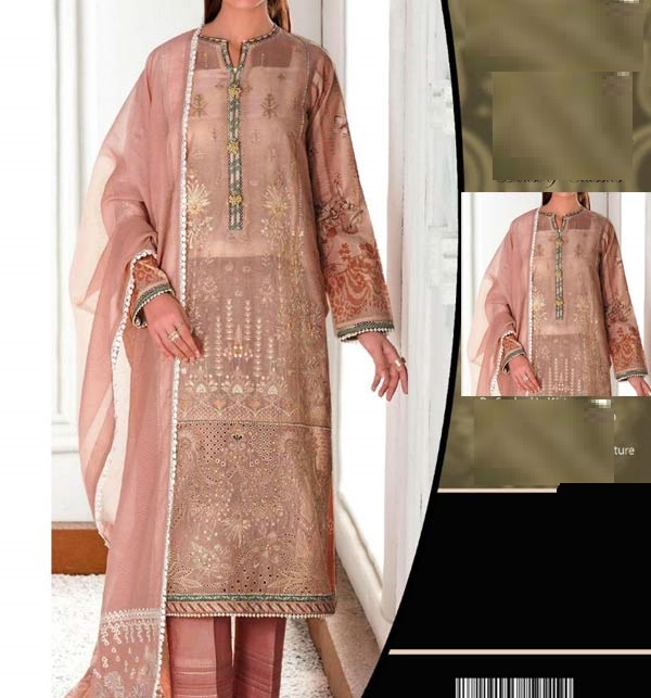 Linen Embroidered Dress with Chiffion Duppata UnStitched ) (LN-218)