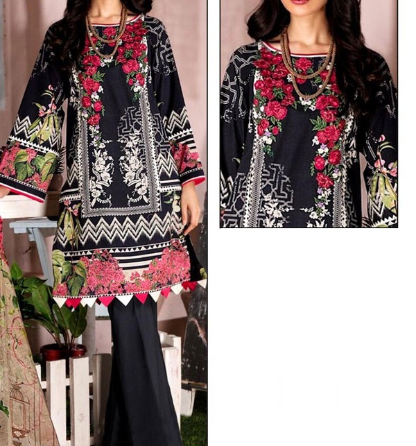 Linen Embroidery Dress With Wool Shawl Dupatta (Unstitched) (LN-141)
