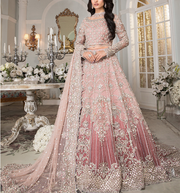 Luxurious 3D FULL Handwork (3000+ Pearls Use) & Heavy Embroidered Net Wedding Maxi Dress (CHI-724)