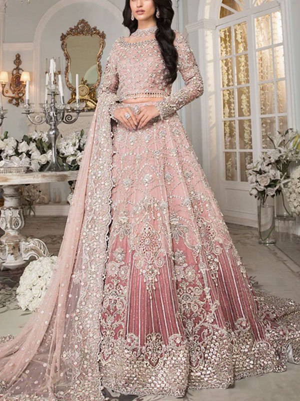 luxurious 3d handwork and heavy embroidered net bridal maxi dress 46022