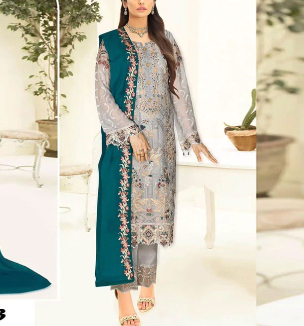 Luxurious Organza Full Heavy Embroidered Sequence Dress With 2 Side Embroidered Dupatta (Unstitched) (CHI-893)