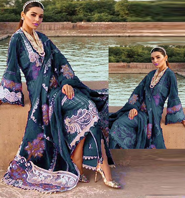 Luxurious Schiffli Heavy Embroidered Lawn Dress Dupatta Chiffon Full Heavy Embroidered (UnStitched) (DRL-1440)