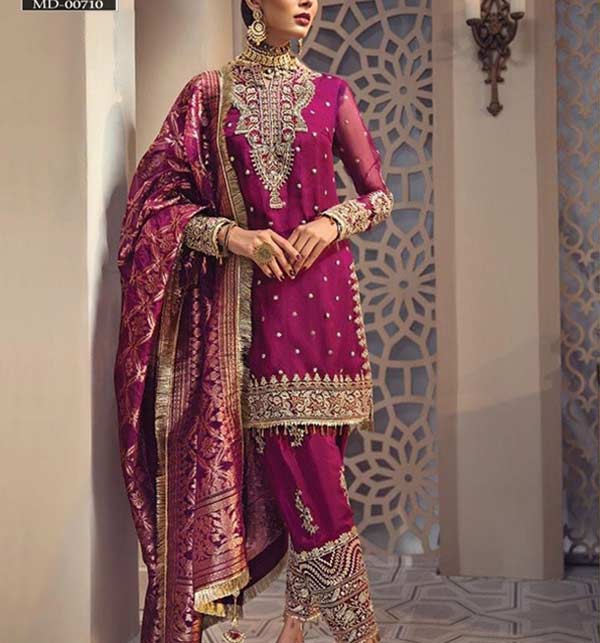 Luxury Organza Banarsi Full Heavy Embroidery Dress 2022 With  Banarsi Jacquard Dupatta (Unstitched) (CHI-614)