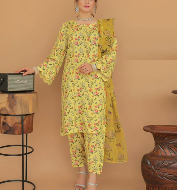 Luxury Digital Lawn Printed Dress With Digital Lawn Dupatta Digital Trouser (UnStitched) (DRL-1478)