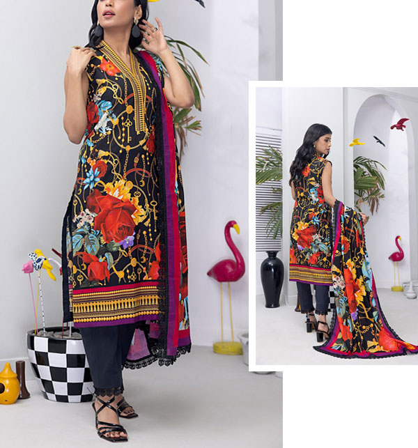 Luxury Digital Premium Printed Dress With Lawn Printed Dupatta (Unstitched) (DRL-1527)	