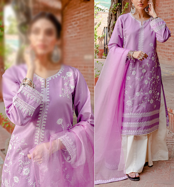 LUXURY EID Lawn Full Embroidered Dress With Organza Embroidered Dupatta (UnStitched) (DRL-1371)