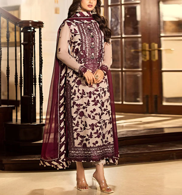 Luxury Heavy Embroidered Dress Chiffon Party Wear Dress (Unstitched) (CHI-894)